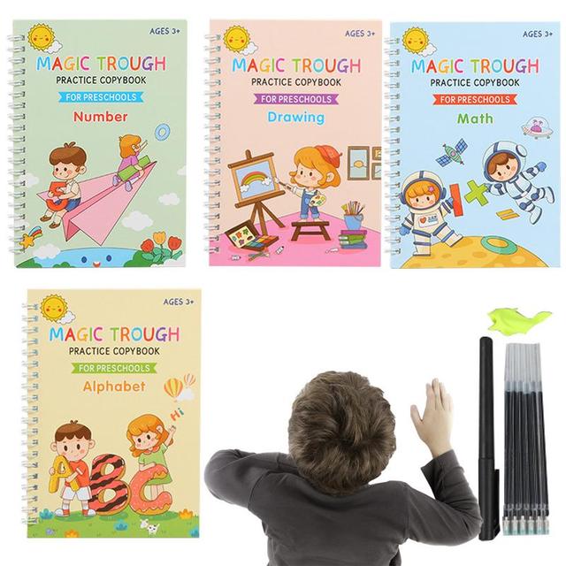 Practice Writing Book For Kids Writing Practice Copy Books Reusable Grooved  Handwriting Workbooks Magic Copybook To Help - AliExpress